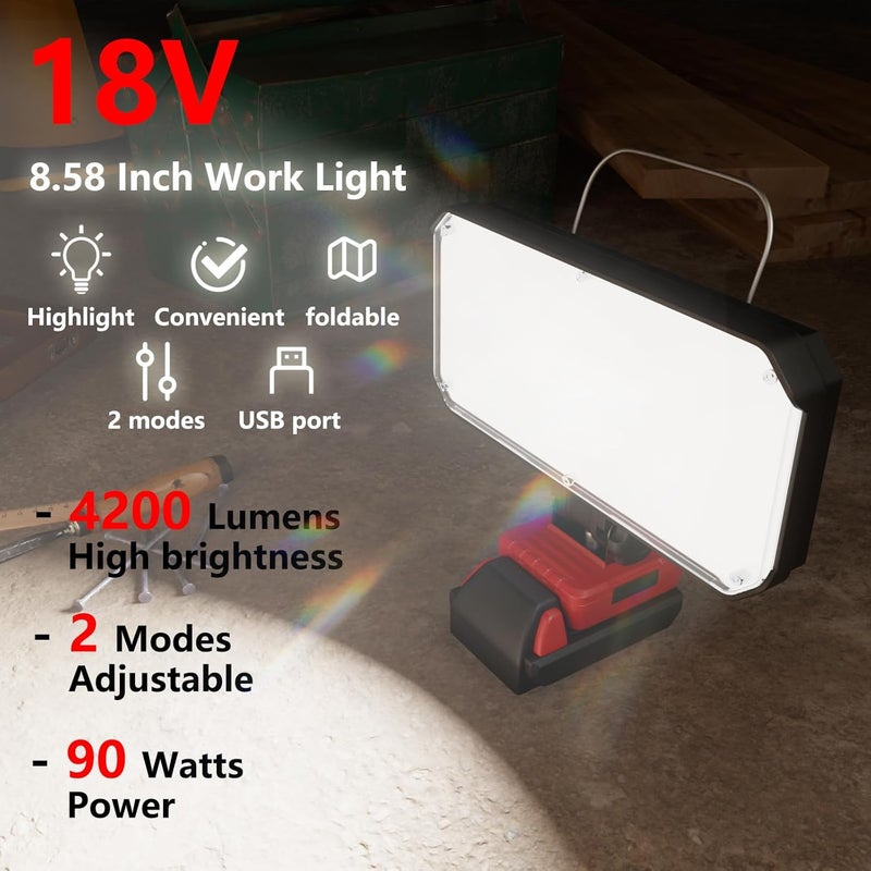 LETOUR LED Work Light Compatible with Milwaukee 18v Battery, 8.85'' 3000Lumens 100W Cordless Work Lights Brightness Light with Low Voltage Protection Type-C & USB-A Charger Port,Battery Not Included - Image 4
